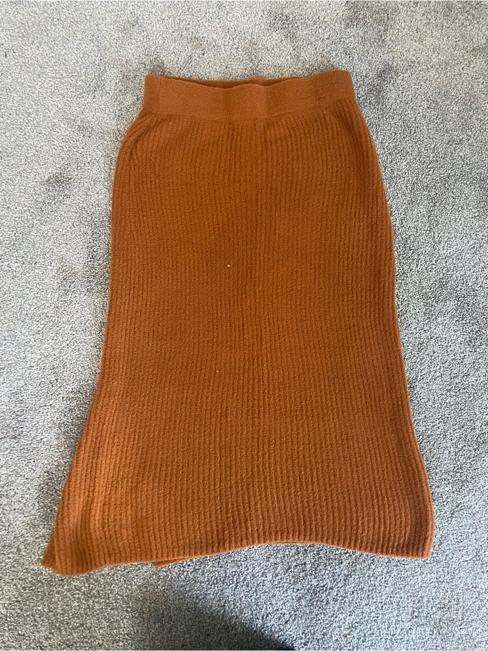 Rust Orange Ribbed Knit Midi Skirt